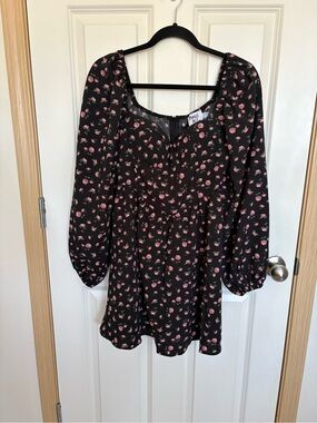 Princess Polly Black Mini Dress with Pink Floral Pattern